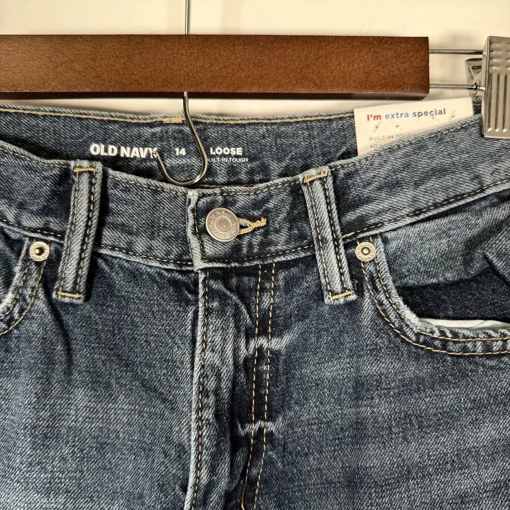 Old Navy Girls Jeans Size 14 Loose Medium Wash Distressed NEW‎ NWT